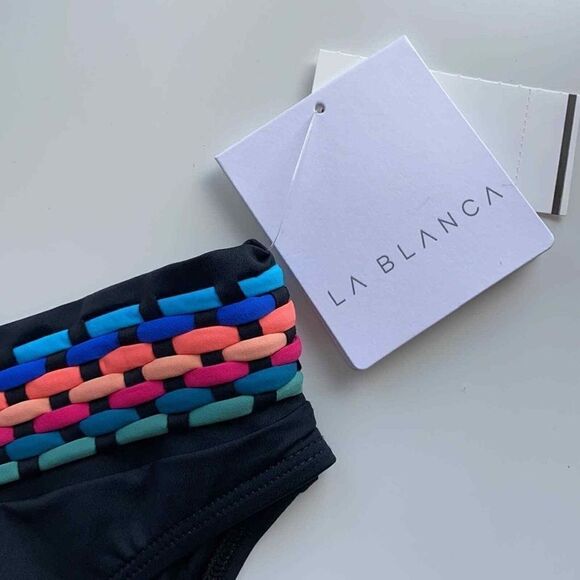 LA BLANCA Women's Size 16 Hipster Bikini Bottom Macramé Black NWT $54 - Picture 7 of 11